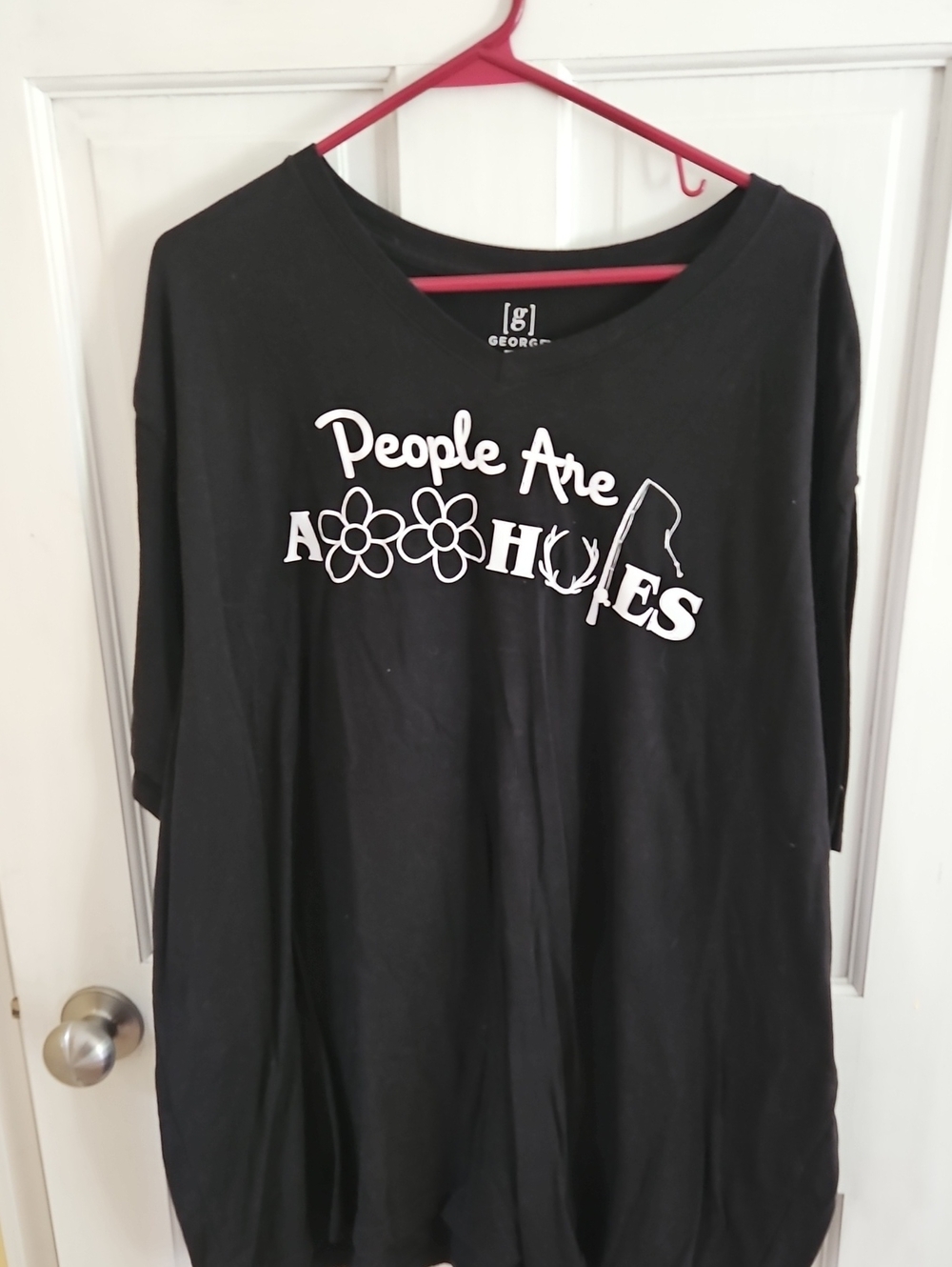 George Black Graphic Tee with White Script & Floral Accent